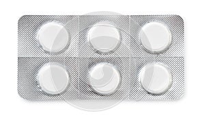 Top view of six tablets in blister pack