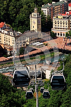 Top view of the ski resort Krasnaya Polyana, Rosa Khutor, Sochi, ski resort, cable car