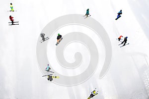 Top View of Skiers and Snowboarders