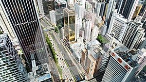 Top View of Skyscrapers in a Big City. Financial and business centers in Hong Kong.