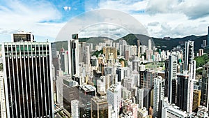 Top View of Skyscrapers in a Big City. Financial and business centers in Hong Kong.