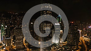 Top view of the skyscrapers in the big city at night. Stock. Great view of the city at night