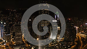 Top view of the skyscrapers in the big city at night. Stock. Great view of the city at night