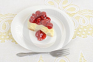 Top view slice of cherry cheesecake