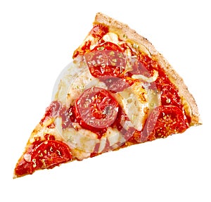 Top view of a slice of margherita Italian pizza photo