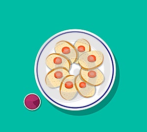 Top view, Sliced gefilte fish with carrot on top