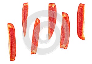 Top view of sliced red bell pepper isolated on white background. Fresh red pepper
