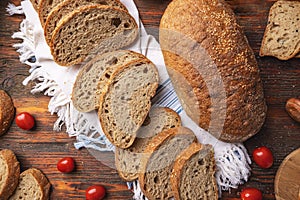 Top view of sliced wholegrain bread