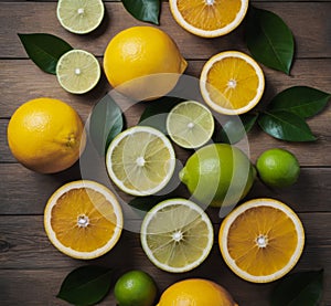 Top view of sliced â€‹â€‹citrus fruits.