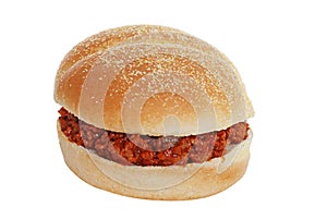 Top view sloppy joe in corn meal bun