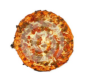 Top view of small cooked pizza