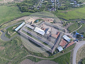 Top view of a small factory for firing bricks.