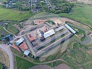 Top view of a small factory for firing bricks.