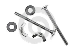Group of wing nuts, bolts and washers