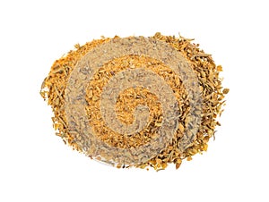 Top view of a small portion of Cajun blackened seasoning isolated on a white background