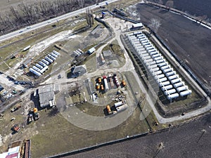 Top view of a small tank farm. Storage of fuel and lubricants.
