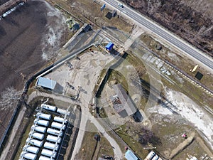 Top view of a small tank farm. Storage of fuel and lubricants.