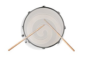 top view of a snaredrum and two drumsticks