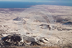 Top view snow covered landscpae Iceland