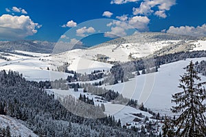 Top view of snow covered valley