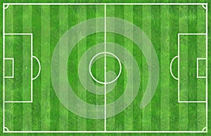 Top view of soccer football field green grass with white line an