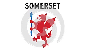 Top view of Somerset Unofficial county, UK flag. County of united kingdom of great Britain, England. no flagpole. Plane design,