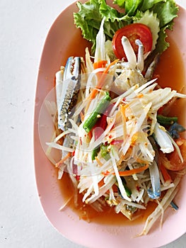 Papaya salad or Somtum with crab, Thai food