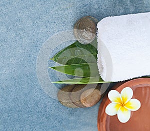 Top view of spa objects and stones for relaxation