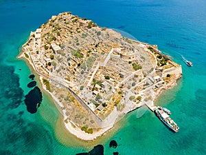 Top view of Spinalonga island with calm sea.