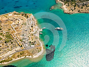 Top view of Spinalonga island with calm sea.