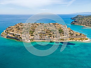 Top view of Spinalonga island with calm sea.