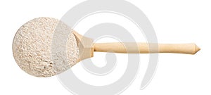 Top view of spoon with whole-grain wheat flour
