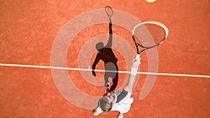 Top view of sportsman playing tennis