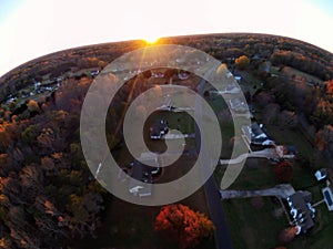 Top view sprawl subdivision with cul-de-sac street