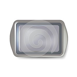 Top view of square black plate. Empty plastic tray. Metal tray salver with Handles. isolated on white background. Vector illustrat