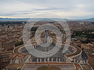 Top view of St. Peter`s square in the Vatican and the center of Rome.