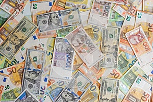 Top view of a stack of euro banknotes