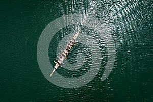 Top view of standard dragon boat on the lake