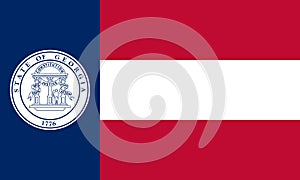 Top view of State of Georgia 1920 1956 , USA flag, no flagpole. Plane design layout. Flag background