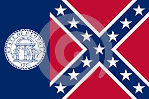 Top view of State of Georgia 1956 2001 , USA flag, no flagpole. Plane design layout. Flag background