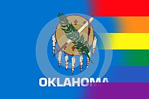 Top view of state lgbt flag of Oklahoma, USA. no flagpole. Plane design, layout. Flag background. Freedom and love concept. Pride