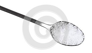 top view of steel teaspoon with coarse Sea Salt photo