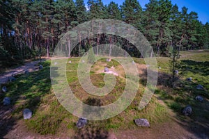 Top view on Stone Circles at Odry, an ancient burial and worship place, Poland