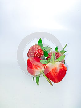 Top view of strawberries isolated on white background, Lots of strawberries and white background,. Ripe berries