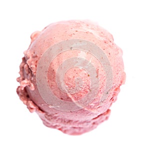 Top view of strawberry ice cream scoop