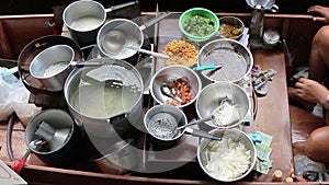 top view of street food in floating market one of most popular traveling destination in thailand