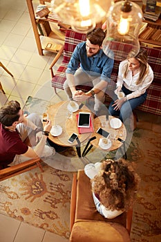 Top view of students in cafe