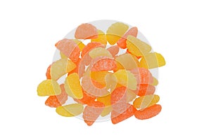 Top view sugar coated orange and lemon candy