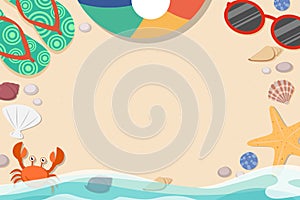 Top view of summer banner template decoration with objects