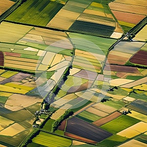 Top view of summer farmers' fields